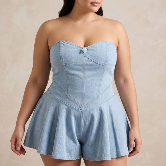 Fashion Nova Pants - Fashion Nova Women's Little Miss Perfect Denim Romper Strapless Y2K Coquette 2X